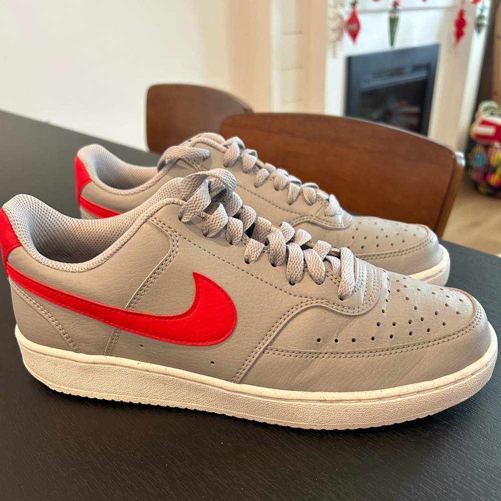Nike Court Vision Grey Red Sneakers Shoes